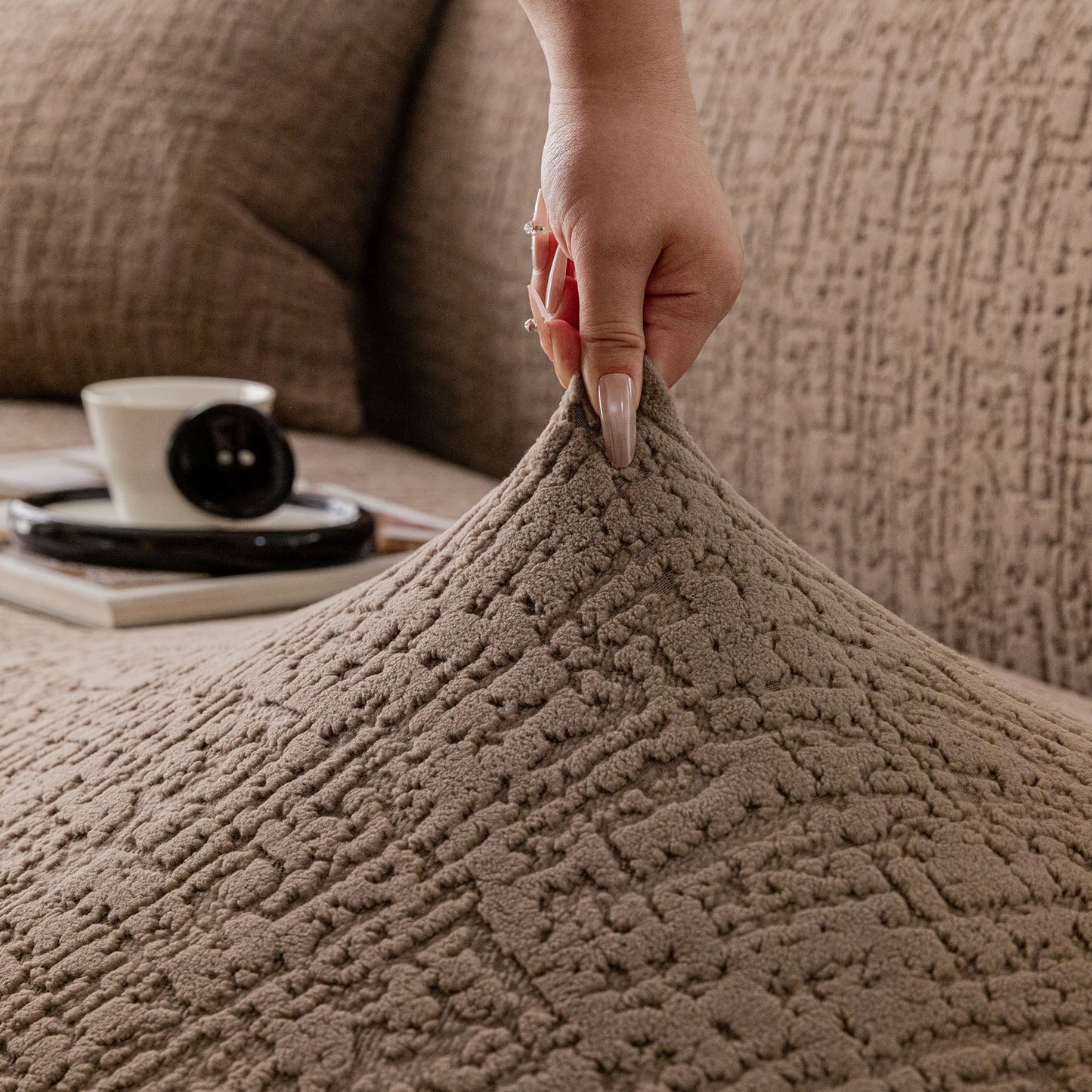 Elastic Stretch Sofa Cover Slipcover, Soft Plush Bubble Textured Jacquard Couch Cover