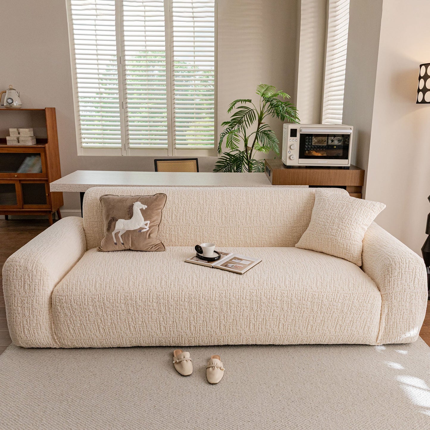 Elastic Stretch Sofa Cover Slipcover, Soft Plush Bubble Textured Jacquard Couch Cover