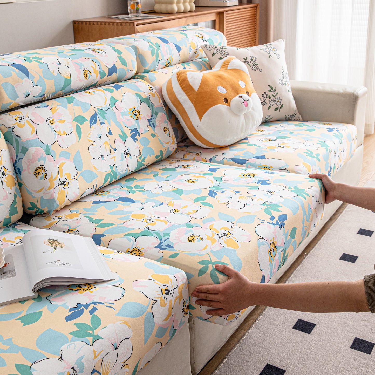 Cartoon Printing Elastic Seat Cushion Cover 1/2/3/4 Seater Sofa Cover Back Cushion Cover For Living Room