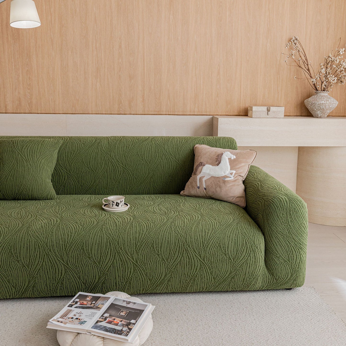 Elastic Stretch Sofa Cover Slipcover,  Thick Plush Wavy Flowing Texture Couch Cover