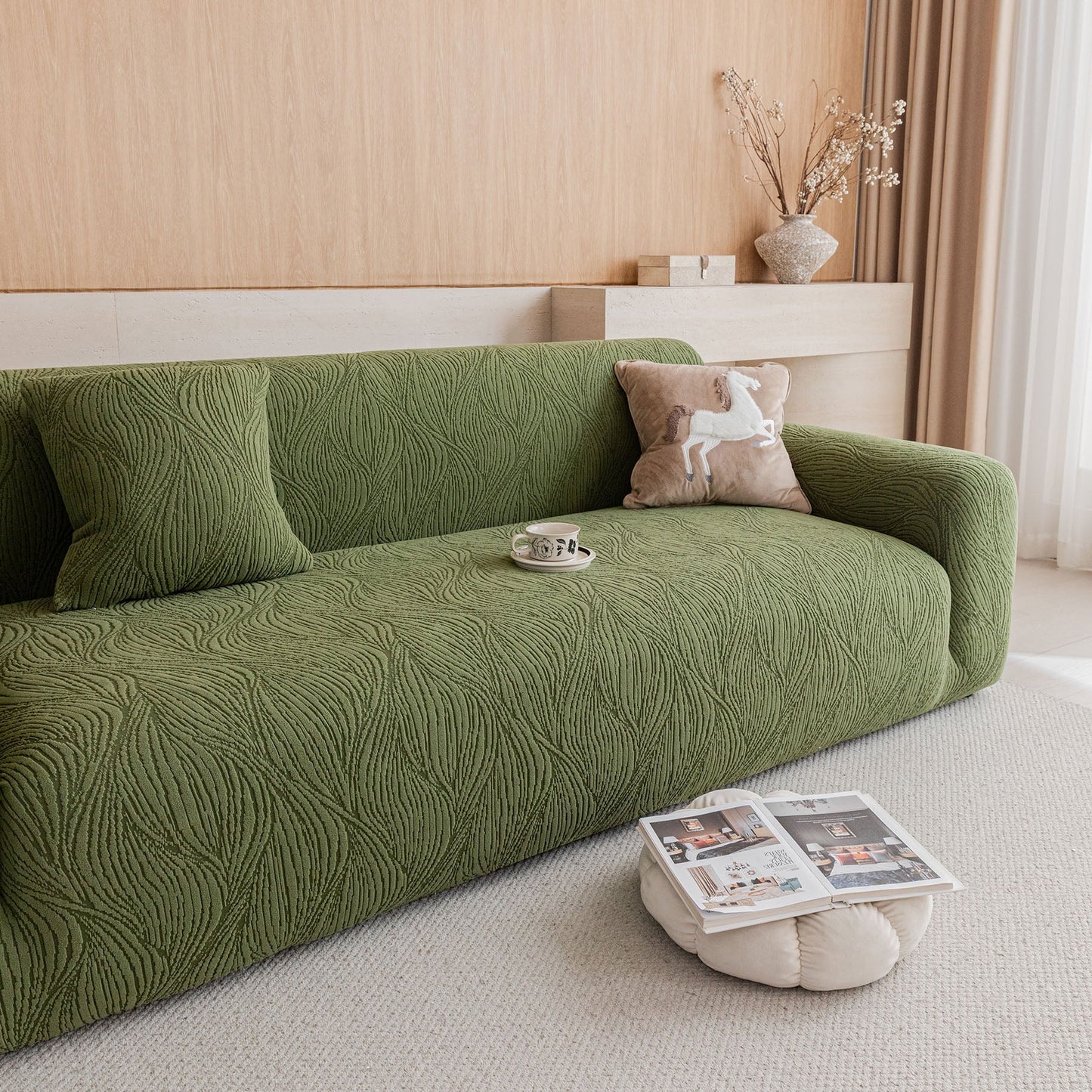 Elastic Stretch Sofa Cover Slipcover,  Thick Plush Wavy Flowing Texture Couch Cover