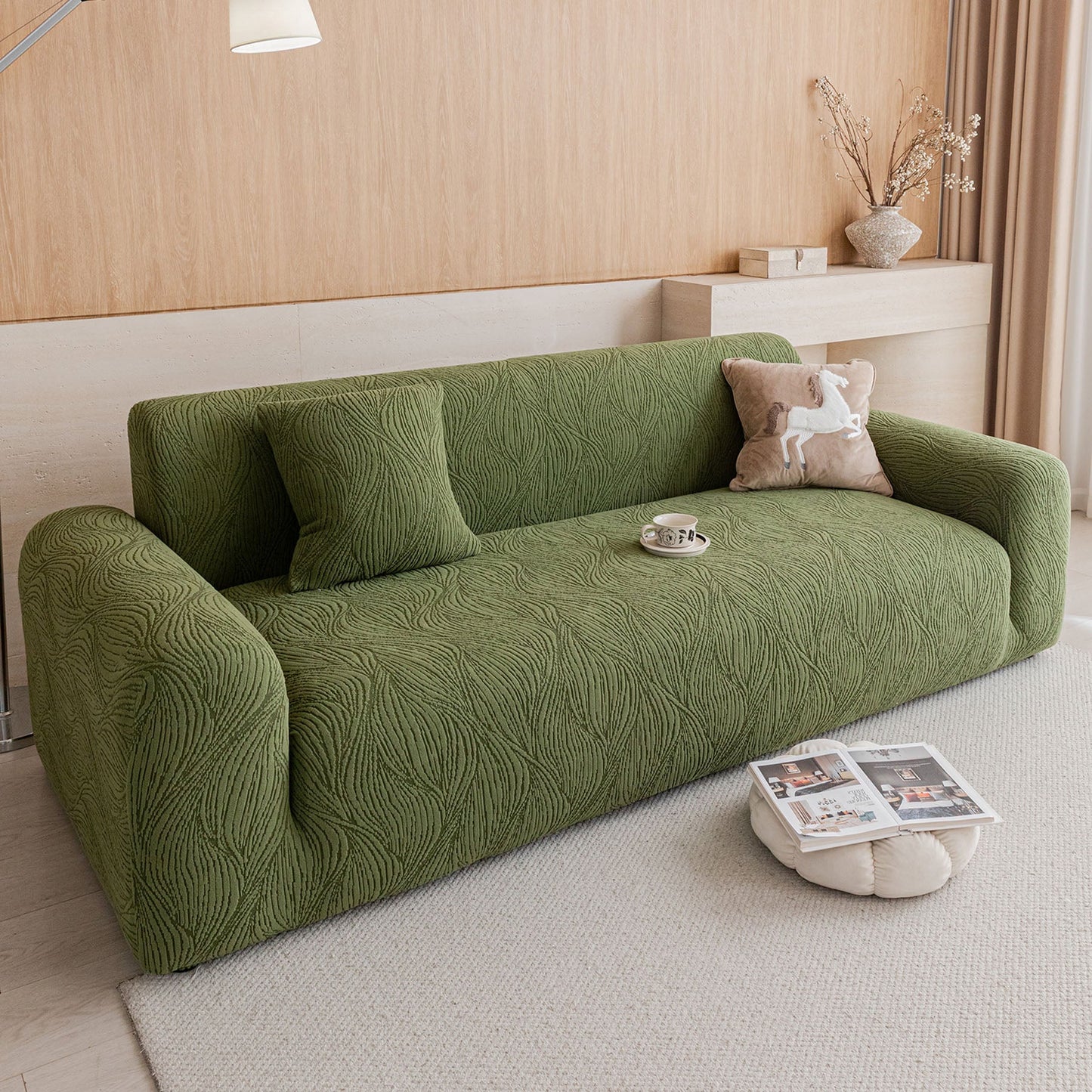 Elastic Stretch Sofa Cover Slipcover,  Thick Plush Wavy Flowing Texture Couch Cover