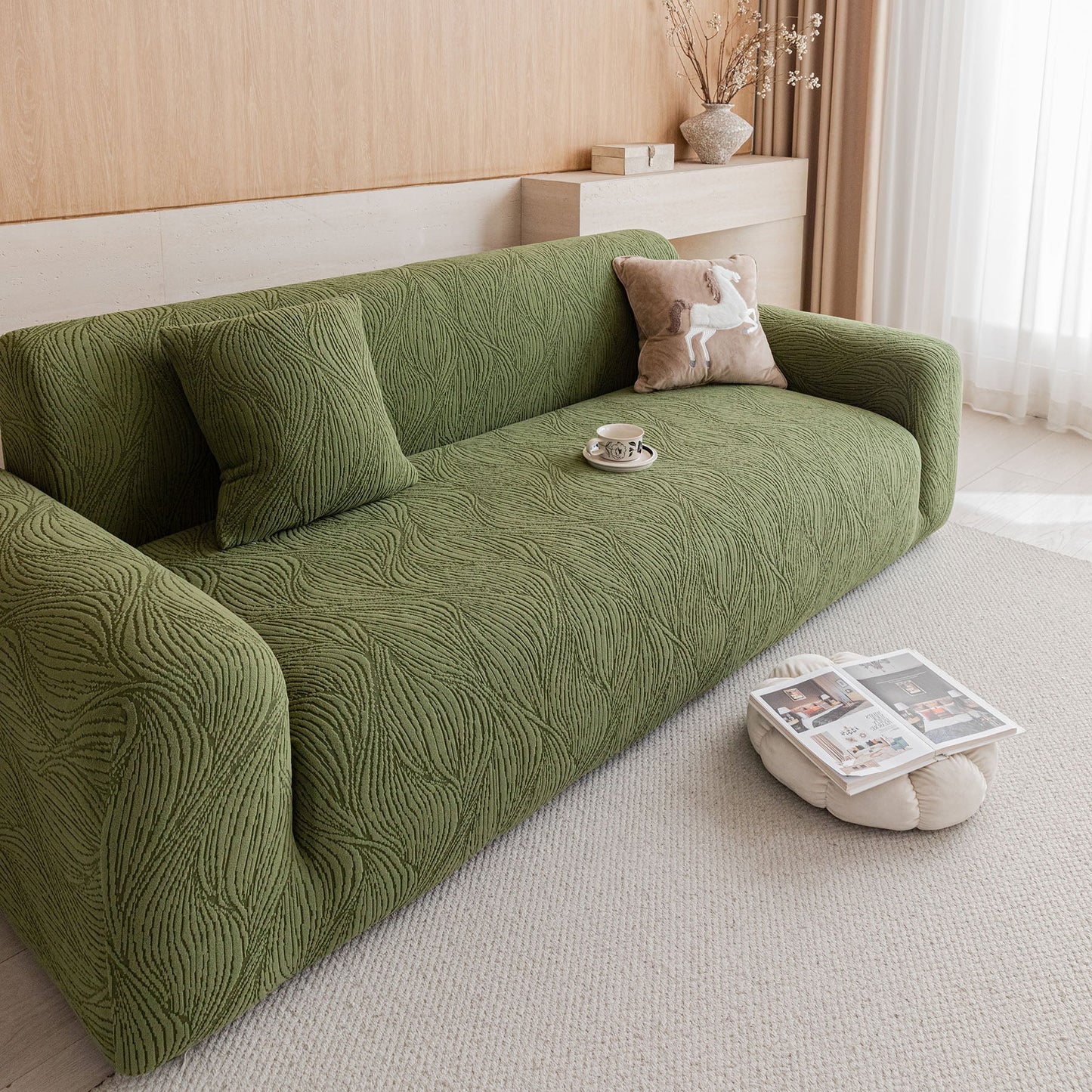 Elastic Stretch Sofa Cover Slipcover,  Thick Plush Wavy Flowing Texture Couch Cover