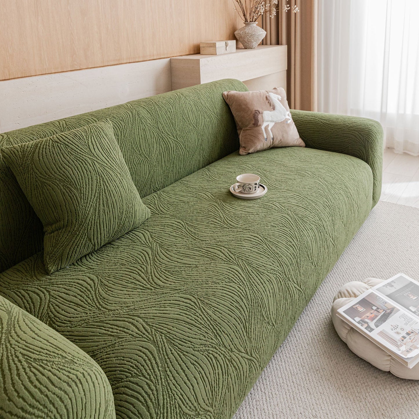 Elastic Stretch Sofa Cover Slipcover,  Thick Plush Wavy Flowing Texture Couch Cover