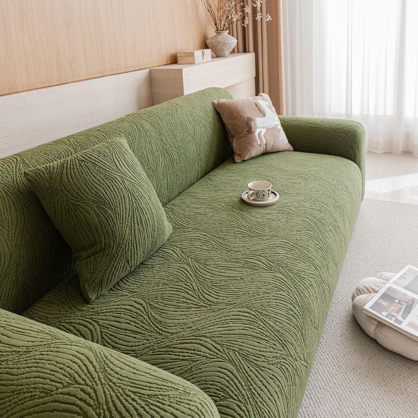 Elastic Stretch Sofa Cover Slipcover,  Thick Plush Wavy Flowing Texture Couch Cover