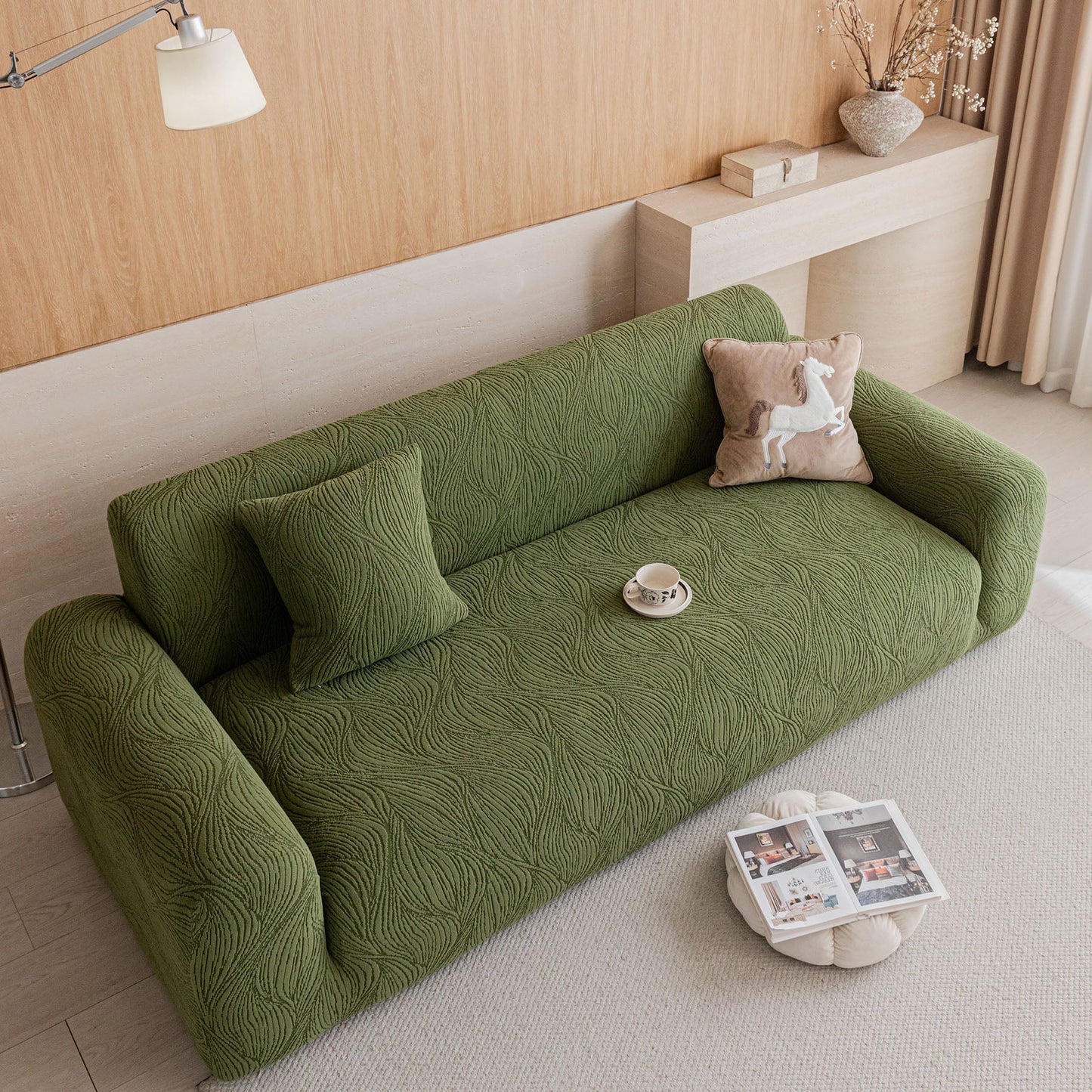 Elastic Stretch Sofa Cover Slipcover,  Thick Plush Wavy Flowing Texture Couch Cover