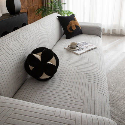 Modern Geometric Jacquard Spandex Slipcover, High Stretch Form Fitting Couch Cover