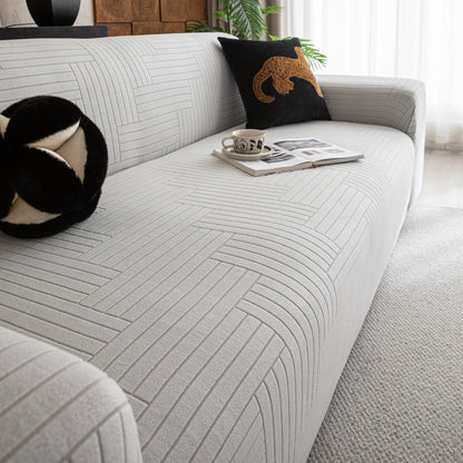 Modern Geometric Jacquard Spandex Slipcover, High Stretch Form Fitting Couch Cover