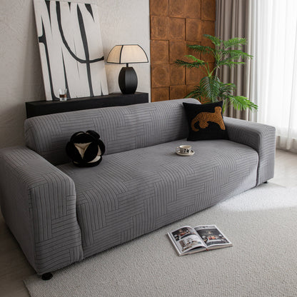 Modern Geometric Jacquard Spandex Slipcover, High Stretch Form Fitting Couch Cover