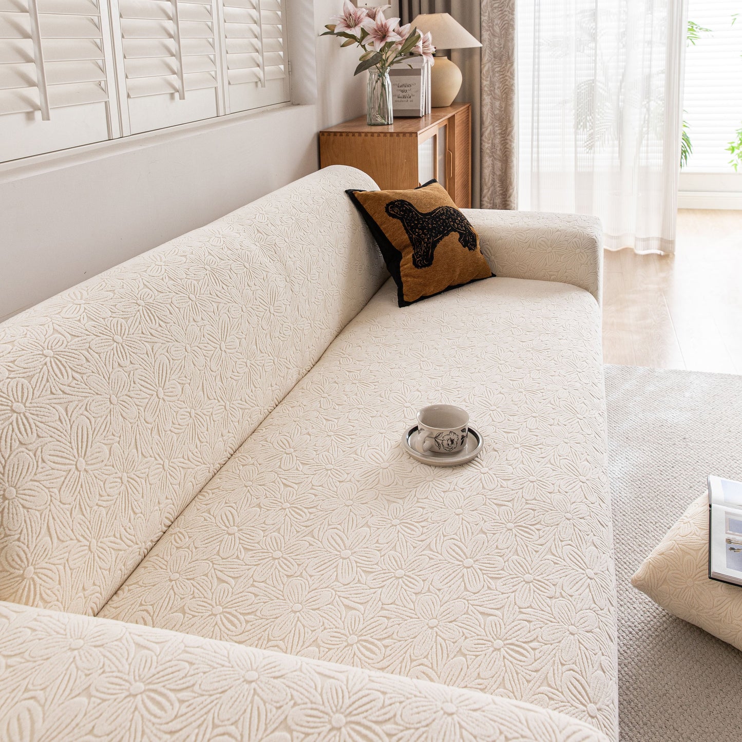High Elastic Floral Couch Slipcover, Jacquard Stretch Non-Slip Furniture Protector