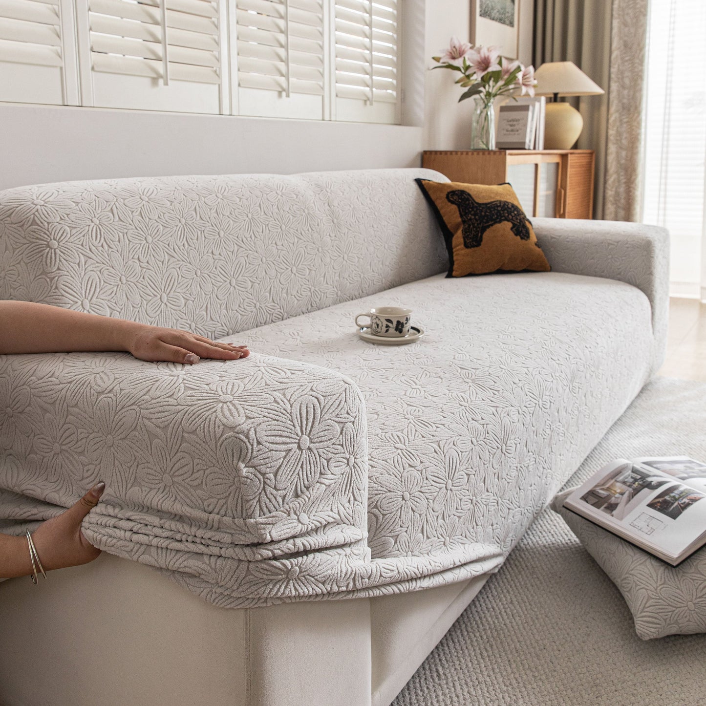 High Elastic Floral Couch Slipcover, Jacquard Stretch Non-Slip Furniture Protector