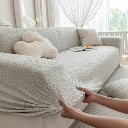 High Stretch Jacquard Sofa Slipcover, Soft Spandex Textured Floral Couch Cover