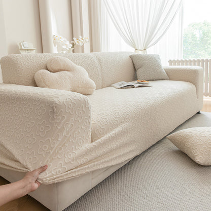 High Stretch Jacquard Sofa Slipcover, Soft Spandex Textured Floral Couch Cover