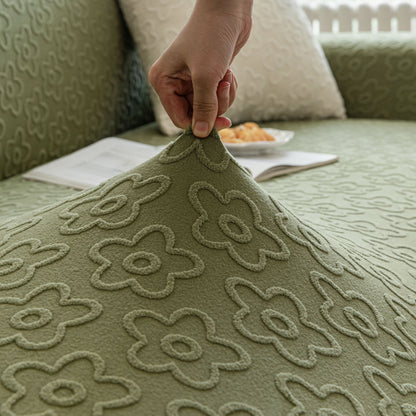 High Stretch Jacquard Sofa Slipcover, Soft Spandex Textured Floral Couch Cover