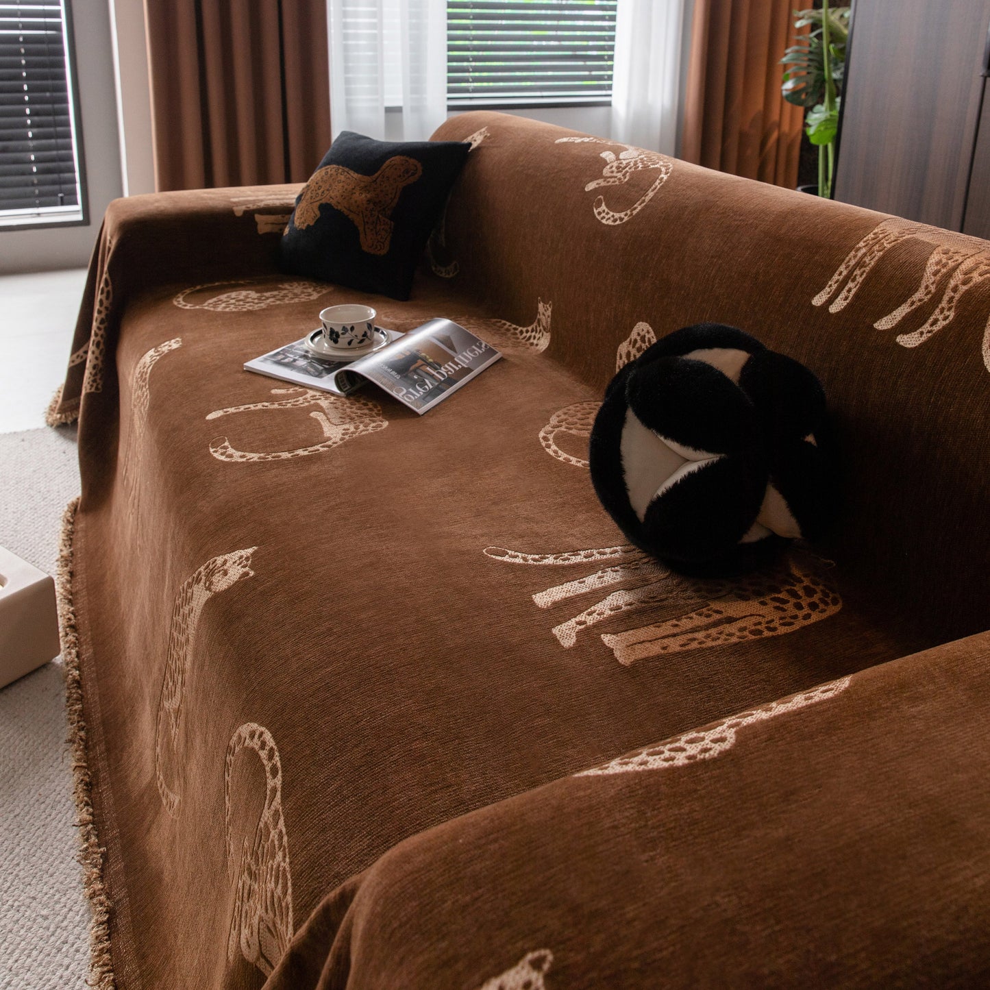 Leopard Sofa Cover Blanket Stylish Furniture Protector Throw for Couches & Loveseats