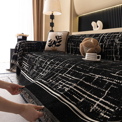 Modern Couch Protector Blanket Woven Chenille Sofa Cover Throw with Artistic Grid