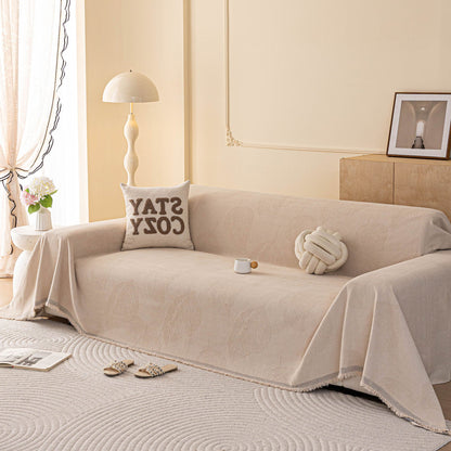 Embossed Leaf Pattern Couch Cover Throw Blanket, Japandi Furniture Cover Protector