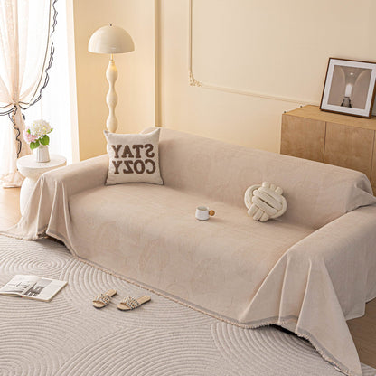 Embossed Leaf Pattern Couch Cover Throw Blanket, Japandi Furniture Cover Protector