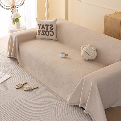 Embossed Leaf Pattern Couch Cover Throw Blanket, Japandi Furniture Cover Protector