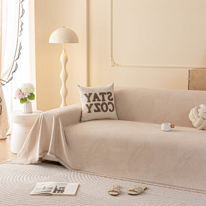 Embossed Leaf Pattern Couch Cover Throw Blanket, Japandi Furniture Cover Protector