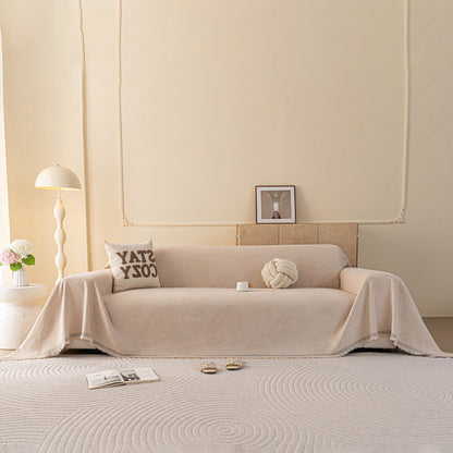 Embossed Leaf Pattern Couch Cover Throw Blanket, Japandi Furniture Cover Protector