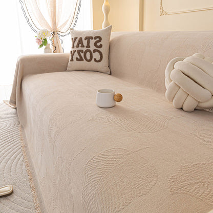 Embossed Leaf Pattern Couch Cover Throw Blanket, Japandi Furniture Cover Protector