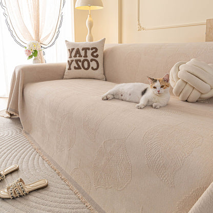 Embossed Leaf Pattern Couch Cover Throw Blanket, Japandi Furniture Cover Protector
