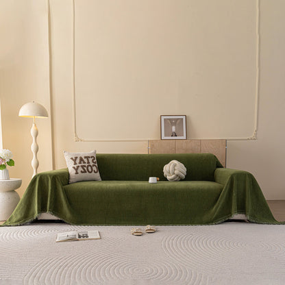 Embossed Leaf Pattern Couch Cover Throw Blanket, Japandi Furniture Cover Protector