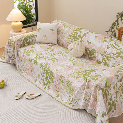 Chenille Throw Blanket Sofa Cover, Abstract Watercolor Couch Cover with Tassel Fringe