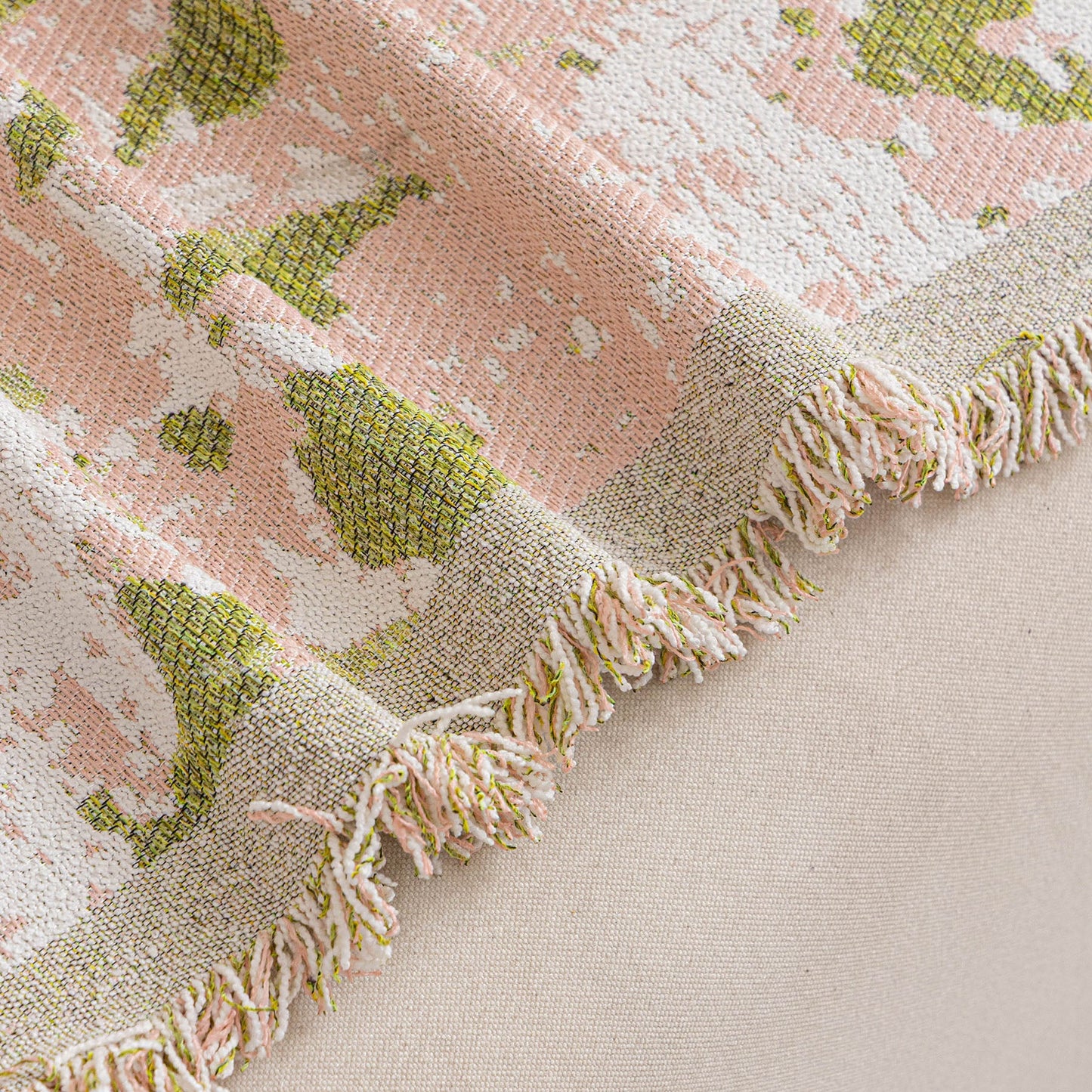 Chenille Throw Blanket Sofa Cover, Abstract Watercolor Couch Cover with Tassel Fringe