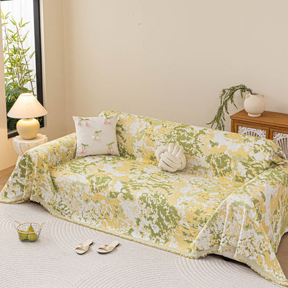 Chenille Throw Blanket Sofa Cover, Abstract Watercolor Couch Cover with Tassel Fringe
