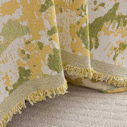 Chenille Throw Blanket Sofa Cover, Abstract Watercolor Couch Cover with Tassel Fringe