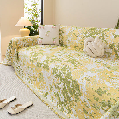 Chenille Throw Blanket Sofa Cover, Abstract Watercolor Couch Cover with Tassel Fringe