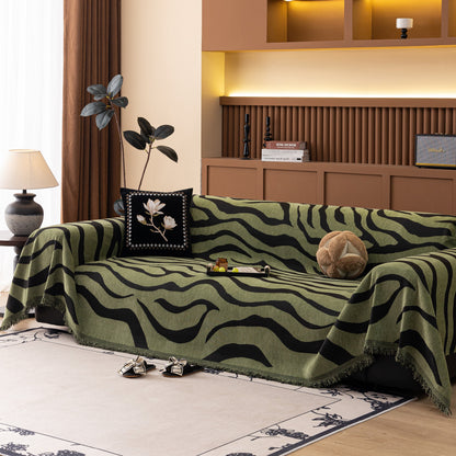 Zebra Striped Chenille Throw Sofa Cover Full-Cover Decorative Furniture Slipcover