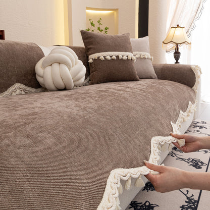 Chenille Sofa Cover Towel – Non-Slip, Washable Pets Couch Protector with Tassels