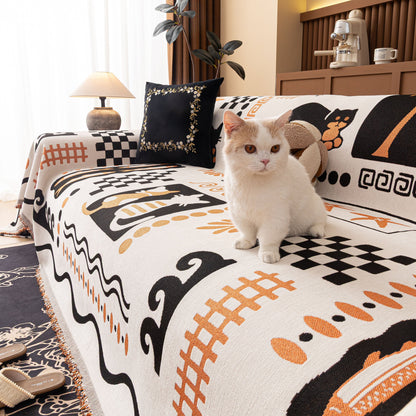 Boho Chic Woven Throw Blanket for Couch, Washable Couch Cover for Pets, Dogs, Cats