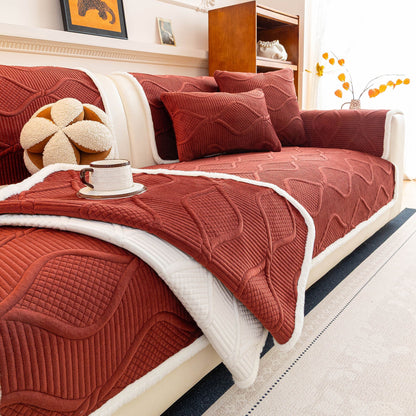 Thickened Crystal Velvet Sofa Cover, Non-Slip Quilted Couch Protector for Pets & Kids