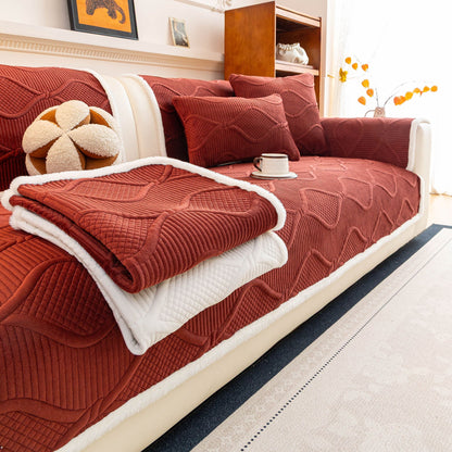 Thickened Crystal Velvet Sofa Cover, Non-Slip Quilted Couch Protector for Pets & Kids