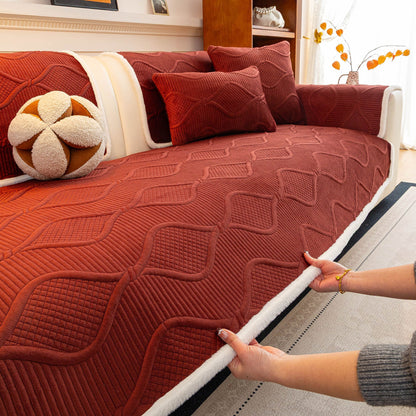 Thickened Crystal Velvet Sofa Cover, Non-Slip Quilted Couch Protector for Pets & Kids