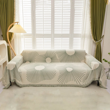 Geometric Radial Striped L-Shape Sofa Cover: Thick, Reversible Furniture Blanket for Kids and Pets