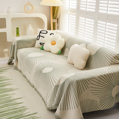 Geometric Radial Striped L-Shape Sofa Cover: Thick, Reversible Furniture Blanket for Kids and Pets
