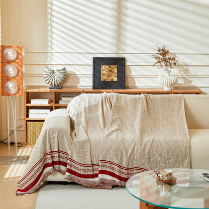 Reversible Herringbone Sofa Cover, 2-in-1 Classic British Throw Blanket for Couch