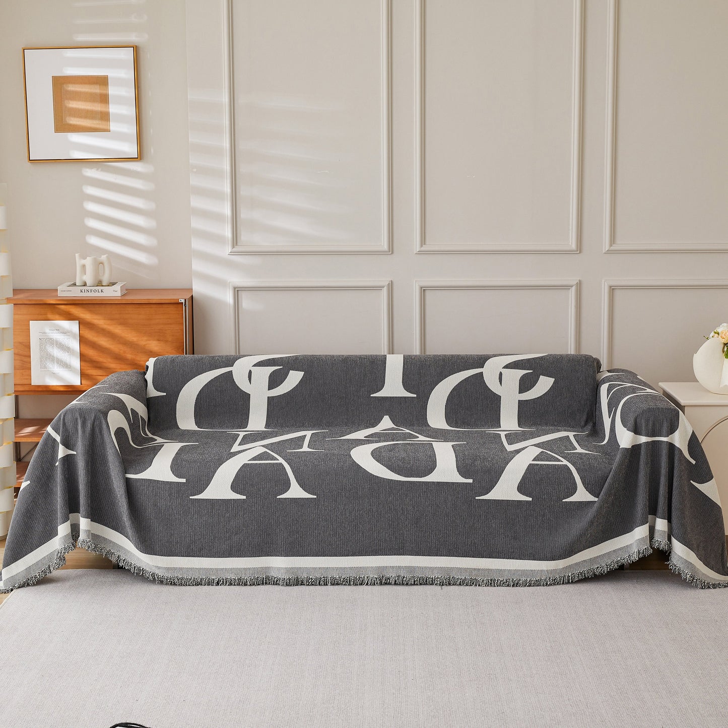Chenille Jacquard Alphabet Sofa Blanket Cover, L Shape Sofa Cover, Reversible Couch Covers for Dogs
