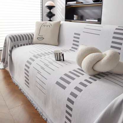 Reversible Chenille Couch Cover Blanket with Tassel Large Boho Futon Cover L Shaped Sectional Cover