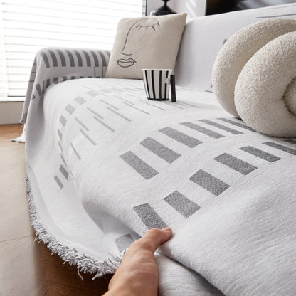 Reversible Chenille Couch Cover Blanket with Tassel Large Boho Futon Cover L Shaped Sectional Cover