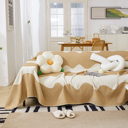 Chenille Minimalist Wavy Sofa Throw Cover, Cozy Blankets for Couch, Machine Washable Couch Protector