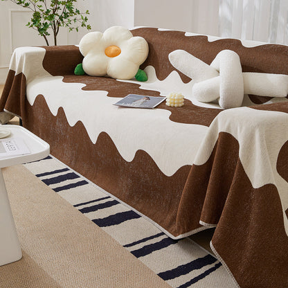 Chenille Minimalist Wavy Sofa Throw Cover, Cozy Blankets for Couch, Machine Washable Couch Protector