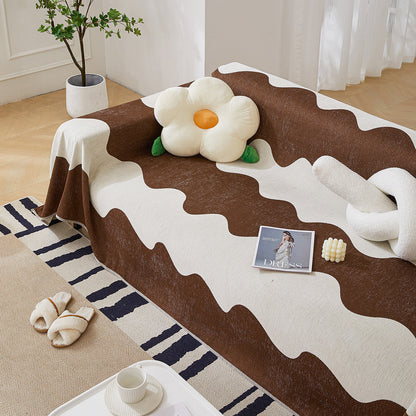 Chenille Minimalist Wavy Sofa Throw Cover, Cozy Blankets for Couch, Machine Washable Couch Protector