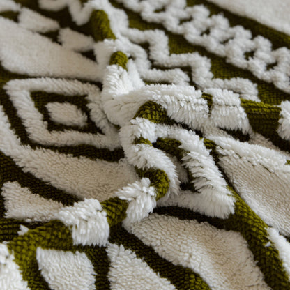 Bohemian Tufted Sofa Cover, Plush Fleece Throw Blanket with 3D Woven Aztec Stripes