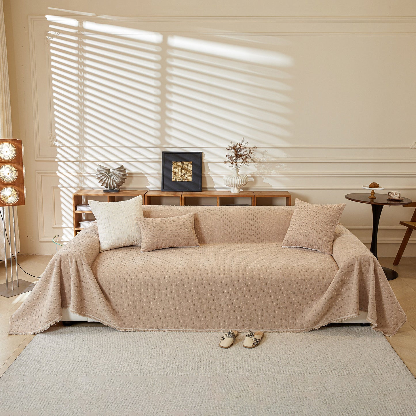 Textured Throw Blanket with 3D Dobby Weave, Minimalist Furniture Protector for Couch